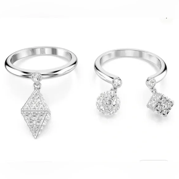 Swarovski Dextera ring, Set (2), Sphere and cube, White, Rhodium plated - Picture 4 of 4
